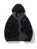kkboxly  Men's Stylish Solid Fleece Jacket With Pockets, Casual Breathable Lapel Zip Up Long Sleeve Hooded Top For Winter Outdoor Activities