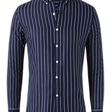 Men's Formal Classic Design Vertical Striped Button Up Shirt, Male Clothes For Spring And Fall Business Occasion