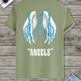 Men's Cartoon Wings Graphic T-shirt, Casual Solid Color Crew Neck Tee Best Sellers