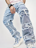 kkboxly  Chic Wide Leg Pants, Men's Casual Street Style Raw Trim Loose Fit Jeans