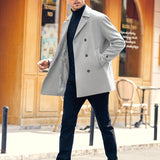 kkboxly  Men's Elegant Trench Coat, Mature Double Breasted Overcoat For Fall Winter