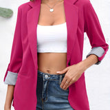 2025 kkboxly  Solid Lapel Blazer, Elegant Open Front Work Office Outerwear, Women's Clothing