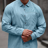 kkboxly  Men's Basic Casual Lapel Long Sleeve Pocket Shirt (Without Tee)