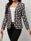 kkboxly  Houndstooth Print Blazer, Casual Open Front Long Sleeve Outerwear, Women's Clothing
