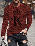 kkboxly  Cool Alphabet K Print Men's Long Sleeve T-shirt, Men's Fashion Crew Neck Tops, Spring Fall
