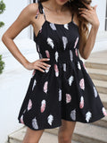 kkboxly  Ditsy Floral Print Spaghetti Dress, Sleeveless A Line Midi Dress, Women's Clothing