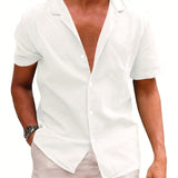 kkboxly  Men's Casual Fashion Solid Linen Shirt, Short Sleeve Shirt For Big & Tall Males, Plus Size