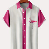 2025 kkboxly  Men's Hawaiian Flamingo Printed Button Up Shirt with Pocket - Resort Style Tee Tops for Casual Wear and Plus Size Men's Clothing