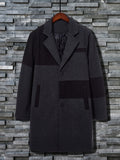 kkboxly  Men's Elegant Trench Color Block Coat, Casual Wool-like Fabric Warm Turn-Down Collar Overcoat For Fall Winter