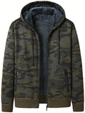 kkboxly  Camouflage Pattern Warm Hooded Cardigan Sweater, Men's Casual Zip Up Slightly Stretch Coat For Fall Winter