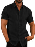 kkboxly  Classic Solid Color Men's Casual Short Sleeve Shirt, Men's Shirt For Summer Vacation Resort