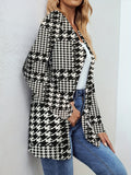 kkboxly  Houndstooth Print Open Front Jacket, Casual Long Sleeve Versatile Outerwear, Women's Clothing