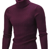 Plus Size Men's Cable Knit Sweater Stylish Turtleneck Pullover Fall Winter, Men's Clothing