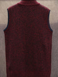 Elegant Slightly Stretch Cardigan Vest, Men's Casual Vintage Style V Neck Stand Collar Zip Up Cardigan Vest For Fall Winter