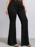 kkboxly  Plus Size Solid Flare Leg Pants, Elegant Pants For Spring & Summer, Women's Plus Size Clothing