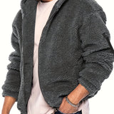 kkboxly  Cotton Blend Solid Sherpa Lined Men's Fluffy Hooded Jacket Casual Polar Fleece Hoodies With Zipper Gym Sports Hooded Coat For Spring Fall Streetwear