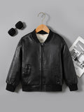 kkboxly  kkboxly  Boys Fleece Zipper Artificial Leather Jacket
