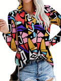 kkboxly  Geo Print Shirt, Casual Button Front Long Sleeve Shirt, Women's Clothing