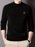 kkboxly All Match Knitted Solid Sweater, Men's Casual Warm Mid Stretch Crew Neck Pullover Sweater For Men Fall Winter
