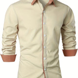 kkboxly  Men's Casual Trim Contrast Button Long Sleeve Shirt