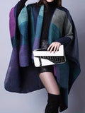kkboxly  Plus Size Casual Coat, Women's Plus Colorblock Batwing Sleeve Open Front Slight Stretch Cape Coat