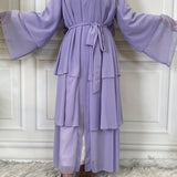 kkboxly  Layered Open Front Abaya, Long Sleeve Dress With Belted , Without Hijab, Women's Clothing