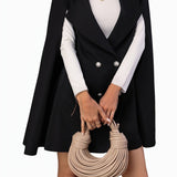 Double Breasted Cloak Sleeve Overcoat, Elegant Lapel Solid Coat For Spring & Fall, Women's Clothing