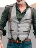 kkboxly  Retro Elegant Solid Color Single Breasted Male Vest Tuxedo Suit Vest For Men
