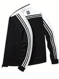 kkboxly  Zipper Style Fashionable And Versatile Men's Baseball Collar Jacket With Black And White Splicing, Suitable For Spring And Autumn