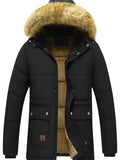 kkboxly  Men's Winter Removable Hooded Cotton-padded Jacket Coat Sherpa Lined Midi Packable Parka Jackets, Men's Parka