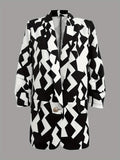 kkboxly  Geo Print Ruched Blazer, Casual Open Front Work Office Outerwear, Women's Clothing