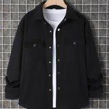 kkboxly  Men's Warm All Match Chest Pocket Jacket, Casual Button Up Lapel Coat For Fall Winter