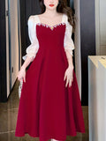 kkboxly  Color Block Ruched Dress, Elegant Sweetheart Neck Evening Party Dress, Women's Clothing
