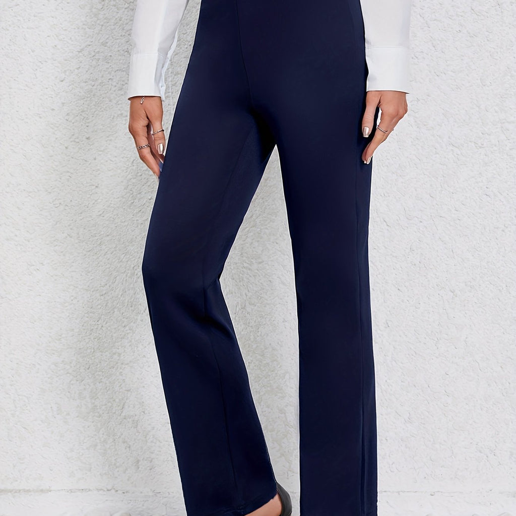 kkboxly  Solid High Waist Pants, Casual Long Pants For Spring & Fall, Women's Clothing