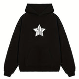kkboxly  Men's Hooded Sweatshirt, Winter Casual Solid Star Printed Long Sleeve Hoodie With Pocket