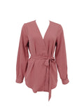 kkboxly  Solid Surplice Neck Blouse, Casual Long Sleeve Simple Blouse, Women's Clothing