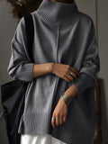 Solid Turtleneck Pullover Sweater, Casual Long Sleeve Drop Shoulder Sweater, Women's Clothing