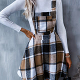 kkboxly  Plaid Print Overall Dress, Casual Criss Cross A Line Dress, Women's Clothing