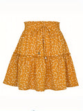 kkboxly  Drawstring Waist Mini Tiered Skirt, Floral Print Vacation Casual Layered Skirt, Women's Clothing