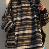 kkboxly  Striped Drop Shoulder Sweatshirt, Casual Crew Neck Long Sleeve Pullover, Women's Clothing