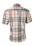 kkboxly  Men's Casual Short Sleeve Plaid Print Shirt, Men's Shirt For Summer, Tops For Men, Gift For Men