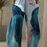 kkboxly  Women's Pants Casual Mid Waist Print Straight Wide Fashion Loose Pants