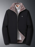 kkboxly  Warm Fleece Jacket For Winter Business, Men's Casual Zipper Pockets Jacket Coat