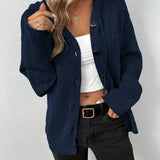 kkboxly  Button Up Drawstring Hooded Cardigan, Causal Solid Long Sleeve Cardigan For Spring & Fall, Women's Clothing