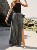 kkboxly  Floral Print Elastic Waist Slit Wide Leg Pants, Casual Loose Pants For Spring & Fall, Women's Clothing