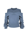 Elegant Cold Shoulder Solid Knit Sweater, Casual Crew Neck Long Sleeve Sweater, Women's Clothing