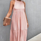 kkboxly  Ruffle Hem Halter Neck Dress, Casual Sleeveless Dress For Spring & Summer, Women's Clothing