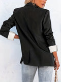 Solid Buttons Blazer, Casual Lapel Long Sleeve Work Office Outerwear, Women's Clothing
