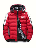 Men's Casual Printed Reversible Padded Coat, Chic Warm Hooded Jacket With Zipper Pockets For Fall Winter