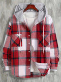 kkboxly  Men's Casual Plaid Hooded Jacket, Long Sleeve Button Down Comfy Shirt For Men's Autumn & Winter Outdoor Activities